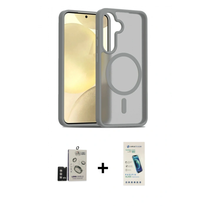 MARSİLYAN™- Galaxy S24 Kılıf Siluet Minimal Prime - Şeffaf Pasifik Cam Ekran Koruyucu + Bilvis Titan Kamera Lens - DNMR