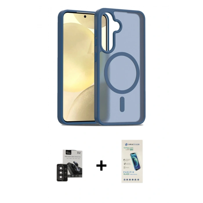 MARSİLYAN™- Galaxy S24 Kılıf Siluet Minimal Prime - Şeffaf Pasifik Cam Ekran Koruyucu + PVD Metal Kamera Lens - DNMR