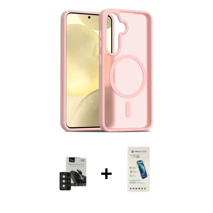 MARSİLYAN™- Galaxy S24 Kılıf Siluet Minimal Prime - Şeffaf Pasifik Cam Ekran Koruyucu + PVD Metal Kamera Lens - DNMR