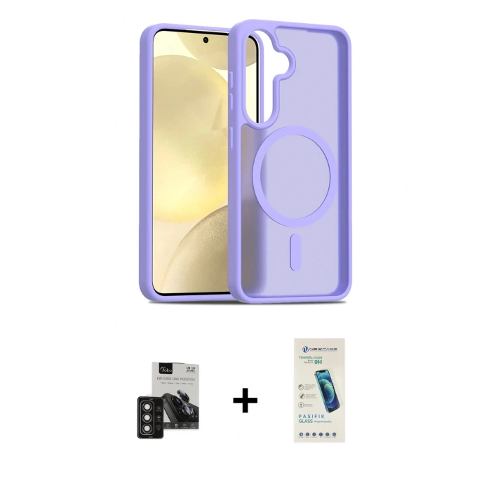 MARSİLYAN™- Galaxy S24 Kılıf Siluet Minimal Prime - Şeffaf Pasifik Cam Ekran Koruyucu + PVD Metal Kamera Lens - DNMR