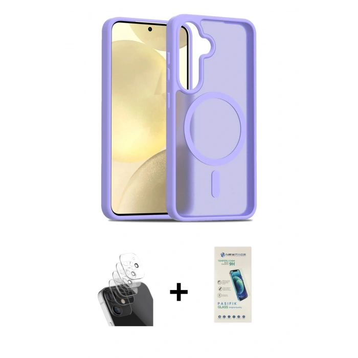 MARSİLYAN™- Galaxy S24 Kılıf Siluet Minimal Prime - Şeffaf Pasifik Cam Ekran Koruyucu + Kamera Lens Koruma Cam - SF