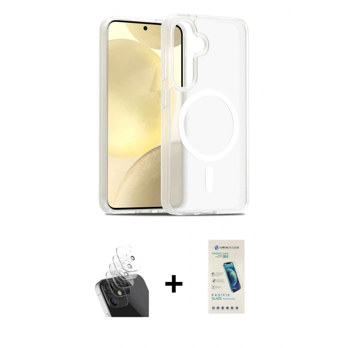 MARSİLYAN™- Galaxy S24 Kılıf Siluet Minimal Prime - Şeffaf Pasifik Cam Ekran Koruyucu + Kamera Lens Koruma Cam - SF