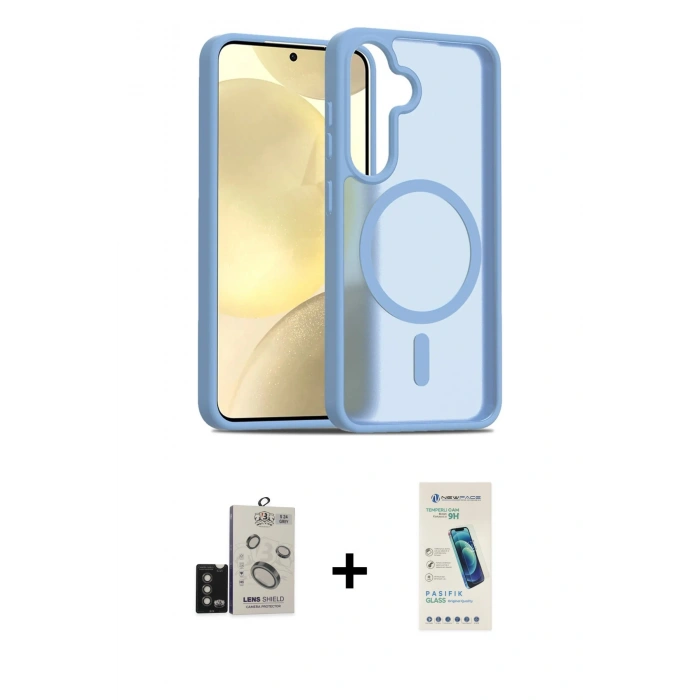MARSİLYAN™- Galaxy S24 Kılıf Siluet Minimal Prime - Şeffaf Pasifik Cam Ekran Koruyucu + Bilvis Titan Kamera Lens - TMGI