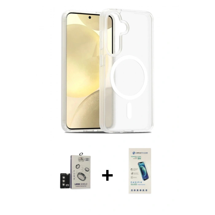 MARSİLYAN™- Galaxy S24 Kılıf Siluet Minimal Prime - Şeffaf Pasifik Cam Ekran Koruyucu + Bilvis Titan Kamera Lens - TMGI