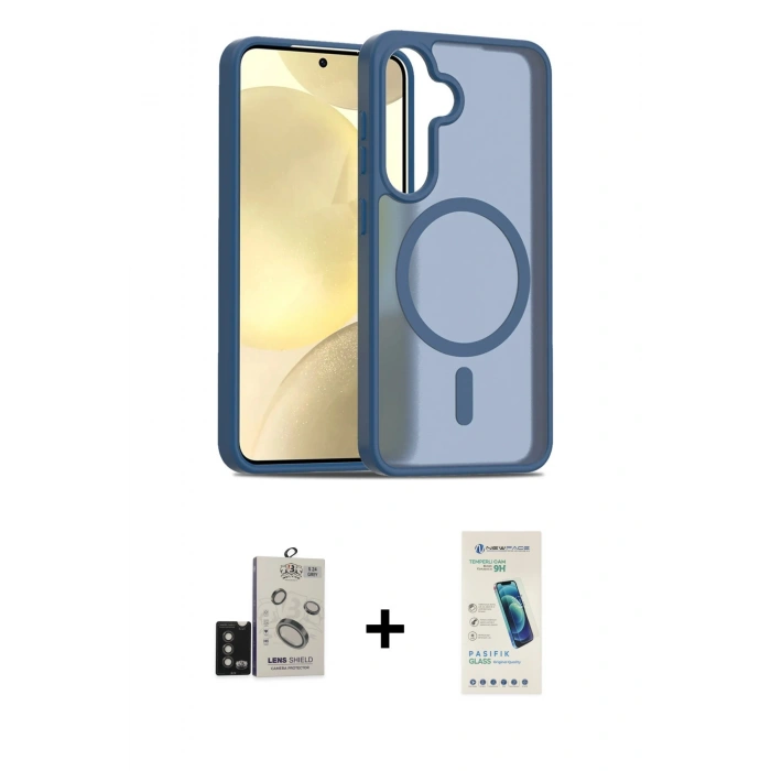 MARSİLYAN™- Galaxy S24 Kılıf Siluet Minimal Prime - Şeffaf Pasifik Cam Ekran Koruyucu + Bilvis Titan Kamera Lens - TMGI