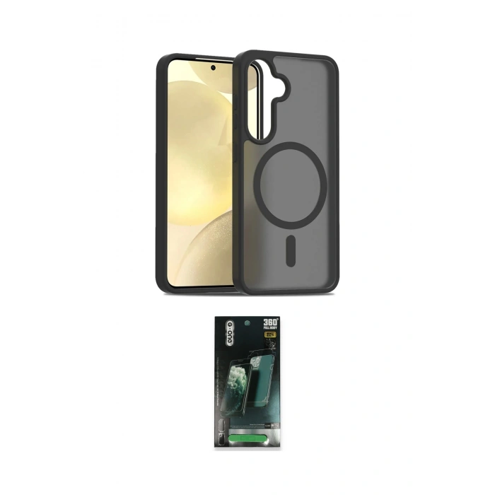 MARSİLYAN™- Galaxy S24 Kılıf Siluet Minimal Prime - Siyah 360 Mat Full Body Arka Koruyucu