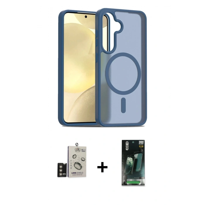 MARSİLYAN™- Galaxy S24 Kılıf Siluet Minimal Prime - Siyah 360 Mat Full Body Arka Koruyucu + Bilvis Titan Kamera Lens - GD
