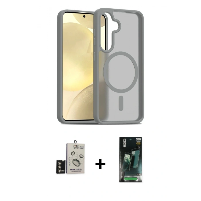 MARSİLYAN™- Galaxy S24 Kılıf Siluet Minimal Prime - Siyah 360 Mat Full Body Arka Koruyucu + Bilvis Titan Kamera Lens - GD