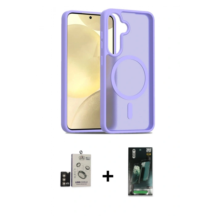 MARSİLYAN™- Galaxy S24 Kılıf Siluet Minimal Prime - Siyah 360 Mat Full Body Arka Koruyucu + Bilvis Titan Kamera Lens - GD