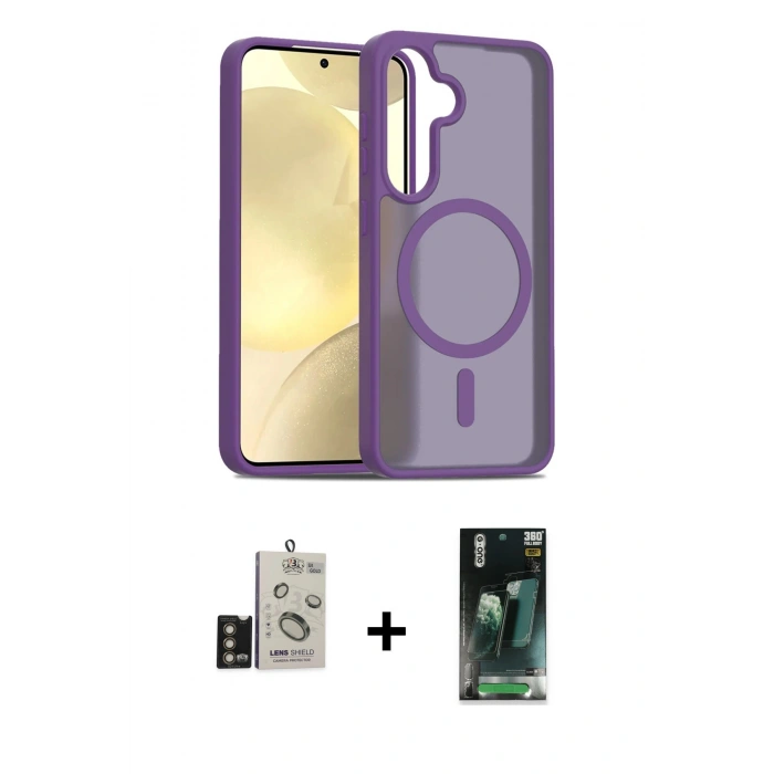 MARSİLYAN™- Galaxy S24 Kılıf Siluet Minimal Prime - Siyah 360 Mat Full Body Arka Koruyucu + Bilvis Titan Kamera Lens - GD