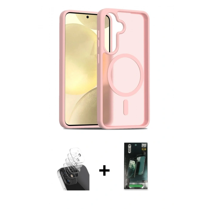 MARSİLYAN™- Galaxy S24 Kılıf Siluet Minimal Prime - Siyah 360 Mat Full Body Arka Koruyucu + Kamera Lens Koruma Cam - SF