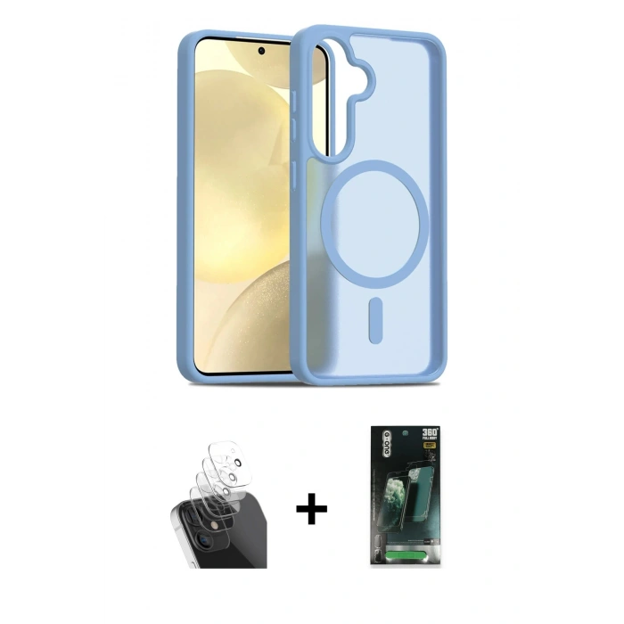 MARSİLYAN™- Galaxy S24 Kılıf Siluet Minimal Prime - Siyah 360 Mat Full Body Arka Koruyucu + Kamera Lens Koruma Cam - SF