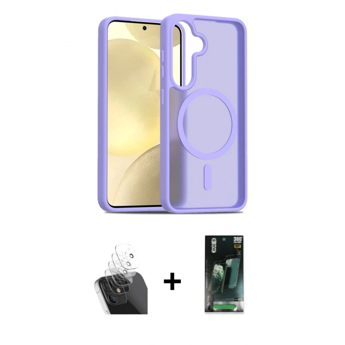 MARSİLYAN™- Galaxy S24 Kılıf Siluet Minimal Prime - Siyah 360 Mat Full Body Arka Koruyucu + Kamera Lens Koruma Cam - SF