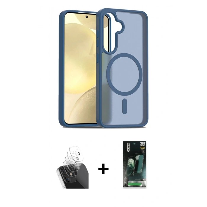 MARSİLYAN™- Galaxy S24 Kılıf Siluet Minimal Prime - Siyah 360 Mat Full Body Arka Koruyucu + Kamera Lens Koruma Cam - SF