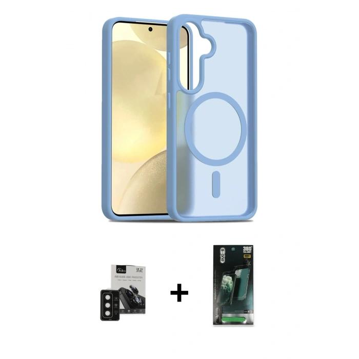 MARSİLYAN™- Galaxy S24 Kılıf Siluet Minimal Prime - Siyah 360 Mat Full Body Arka Koruyucu + PVD Metal Kamera Lens - SH