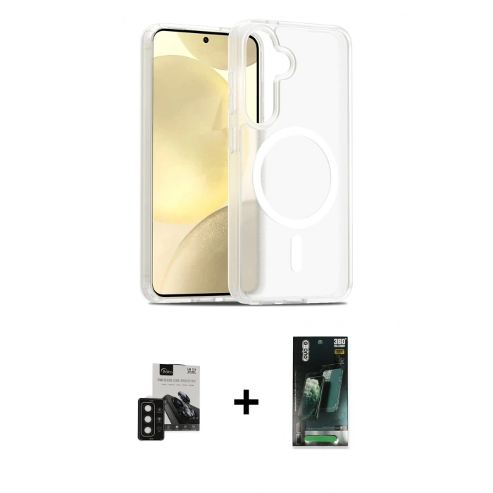 MARSİLYAN™- Galaxy S24 Kılıf Siluet Minimal Prime - Siyah 360 Mat Full Body Arka Koruyucu + PVD Metal Kamera Lens - SH