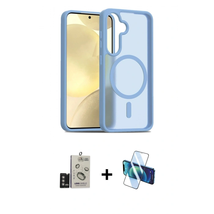 MARSİLYAN™- Galaxy S24 Kılıf Siluet Minimal Prime - Siyah 3D Antistatik Cam Ekran Koruyucu + Bilvis Titan Kamera Lens - DNMR