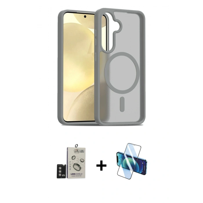 MARSİLYAN™- Galaxy S24 Kılıf Siluet Minimal Prime - Siyah 3D Antistatik Cam Ekran Koruyucu + Bilvis Titan Kamera Lens - DNMR