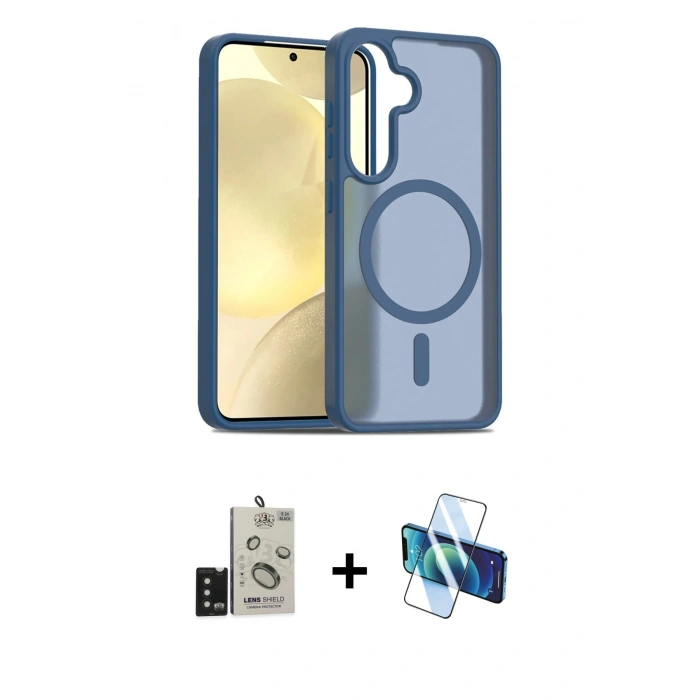 MARSİLYAN™- Galaxy S24 Kılıf Siluet Minimal Prime - Siyah 3D Antistatik Cam Ekran Koruyucu + Bilvis Titan Kamera Lens - SH
