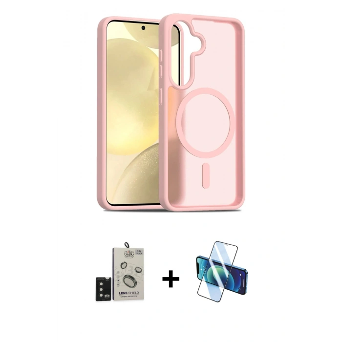 MARSİLYAN™- Galaxy S24 Kılıf Siluet Minimal Prime - Siyah 3D Antistatik Cam Ekran Koruyucu + Bilvis Titan Kamera Lens - SH