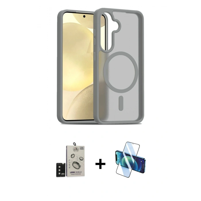 MARSİLYAN™- Galaxy S24 Kılıf Siluet Minimal Prime - Siyah 3D Antistatik Cam Ekran Koruyucu + Bilvis Titan Kamera Lens - SH