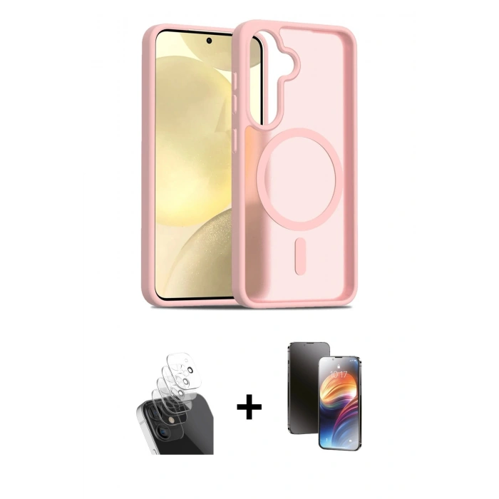 MARSİLYAN™- Galaxy S24 Kılıf Siluet Minimal Prime - Siyah 3D Antistatik Mat Seramik Nano Ekran Koruyucu + Kamera Lens Koruma Cam - SF