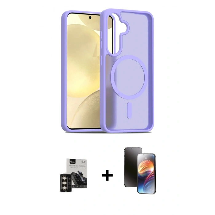 MARSİLYAN™- Galaxy S24 Kılıf Siluet Minimal Prime - Siyah 3D Antistatik Mat Seramik Nano Ekran Koruyucu + PVD Metal Kamera Lens - GD