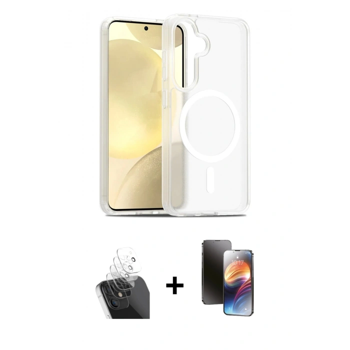 MARSİLYAN™- Galaxy S24 Kılıf Siluet Minimal Prime - Siyah 3D Antistatik Mat Seramik Nano Ekran Koruyucu + Kamera Lens Koruma Cam - SF