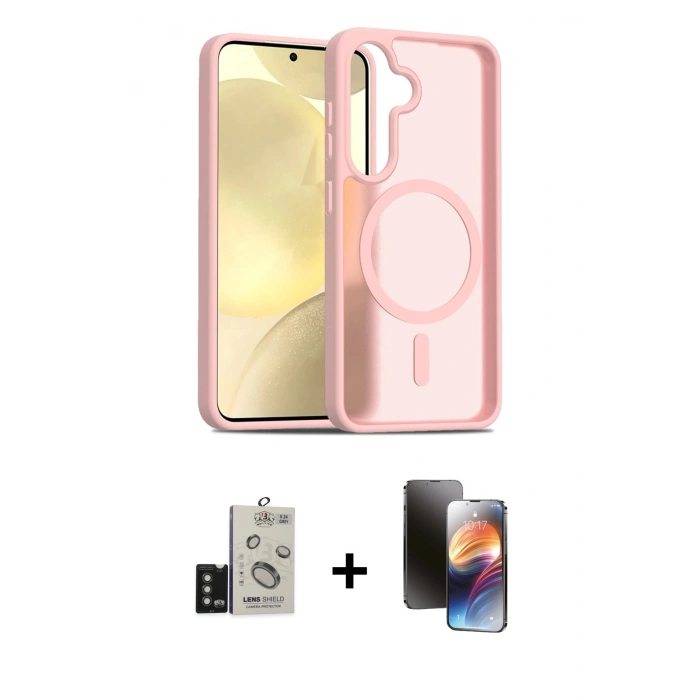 MARSİLYAN™- Galaxy S24 Kılıf Siluet Minimal Prime - Siyah 3D Antistatik Mat Seramik Nano Ekran Koruyucu + Bilvis Titan Kamera Lens - TMGI