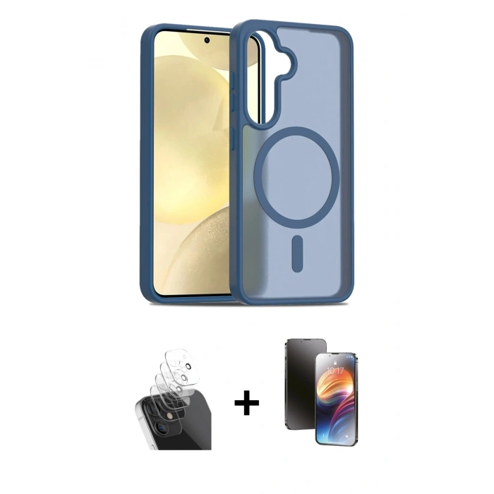 MARSİLYAN™- Galaxy S24 Kılıf Siluet Minimal Prime - Siyah 3D Antistatik Mat Seramik Nano Ekran Koruyucu + Kamera Lens Koruma Cam - SF