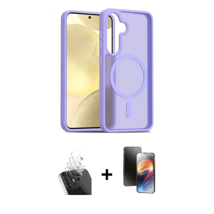 MARSİLYAN™- Galaxy S24 Kılıf Siluet Minimal Prime - Siyah 3D Antistatik Mat Seramik Nano Ekran Koruyucu + Kamera Lens Koruma Cam - SF