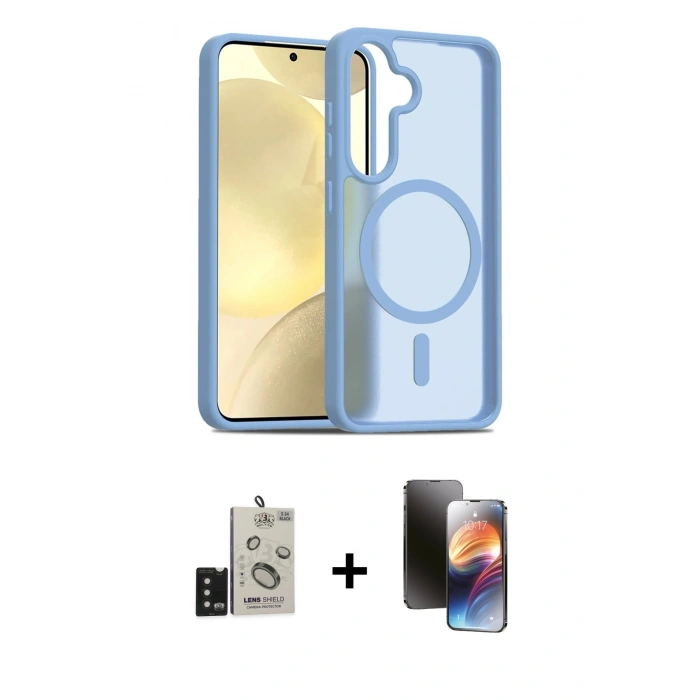MARSİLYAN™- Galaxy S24 Kılıf Siluet Minimal Prime - Siyah 3D Antistatik Mat Seramik Nano Ekran Koruyucu + Bilvis Titan Kamera Lens - SH
