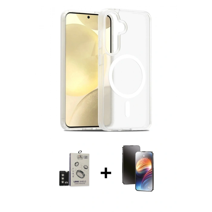 MARSİLYAN™- Galaxy S24 Kılıf Siluet Minimal Prime - Siyah 3D Antistatik Mat Seramik Nano Ekran Koruyucu + Bilvis Titan Kamera Lens - TMGI