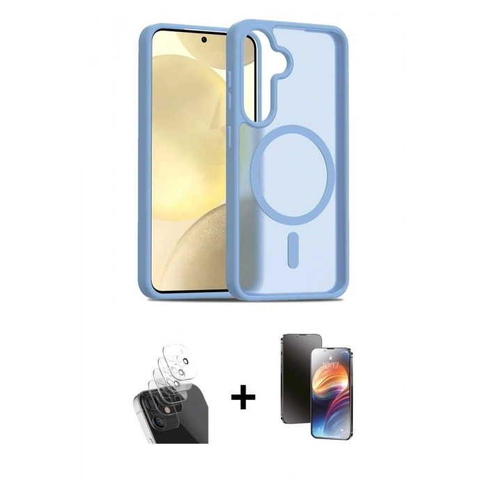 MARSİLYAN™- Galaxy S24 Kılıf Siluet Minimal Prime - Siyah 3D Antistatik Mat Seramik Nano Ekran Koruyucu + Kamera Lens Koruma Cam - SF
