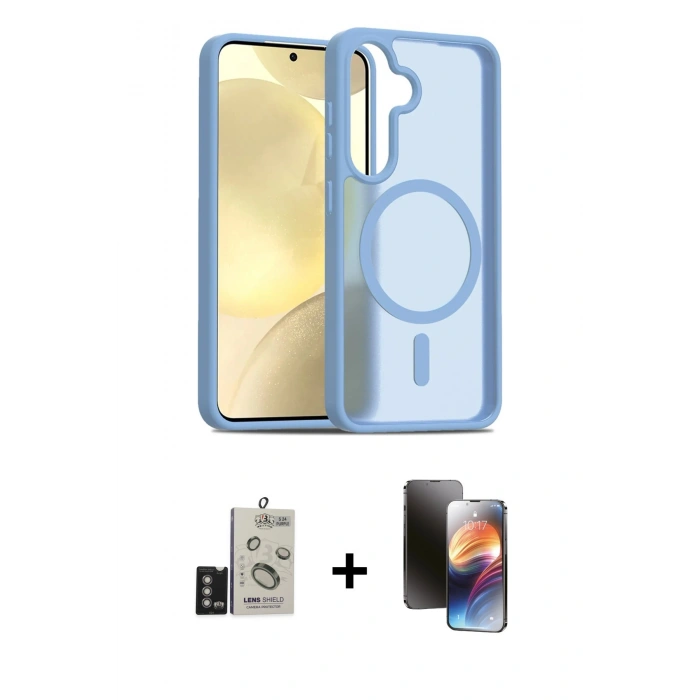 MARSİLYAN™- Galaxy S24 Kılıf Siluet Minimal Prime - Siyah 3D Antistatik Mat Seramik Nano Ekran Koruyucu + Bilvis Titan Kamera Lens - DNMR