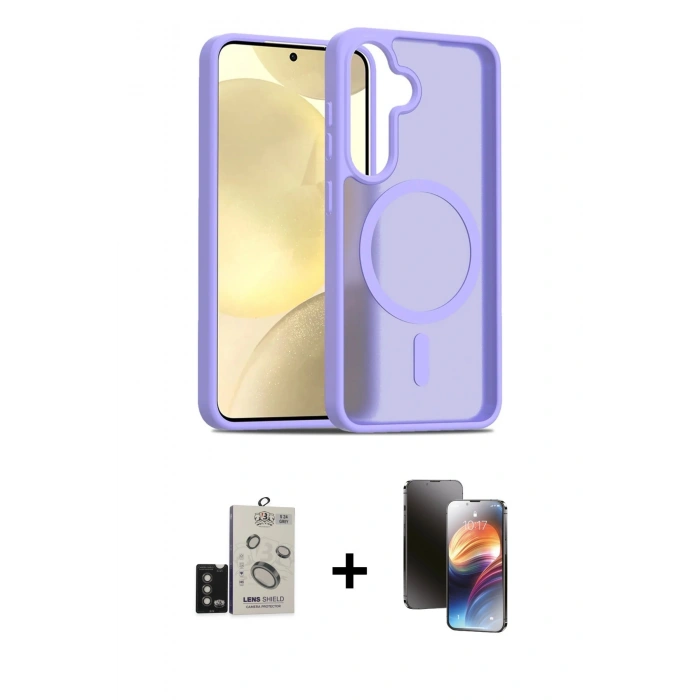 MARSİLYAN™- Galaxy S24 Kılıf Siluet Minimal Prime - Siyah 3D Antistatik Mat Seramik Nano Ekran Koruyucu + Bilvis Titan Kamera Lens - TMGI