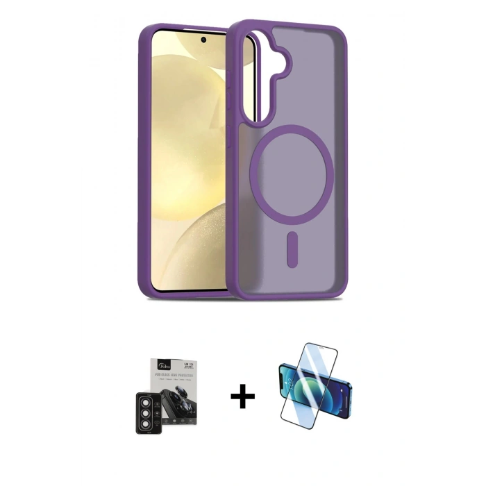 MARSİLYAN™- Galaxy S24 Kılıf Siluet Minimal Prime - Siyah 3D Antistatik Seramik Nano Ekran Koruyucu + PVD Metal Kamera Lens - DNMR