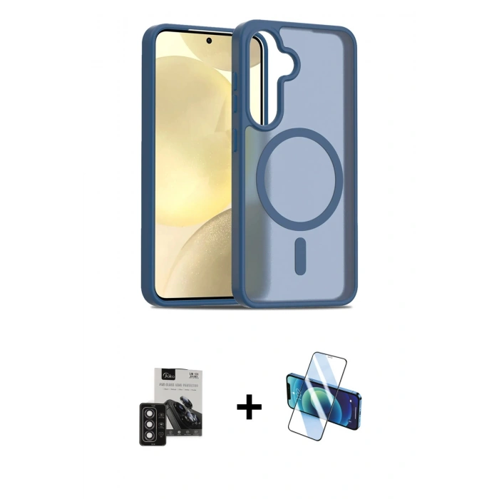 MARSİLYAN™- Galaxy S24 Kılıf Siluet Minimal Prime - Siyah 3D Antistatik Seramik Nano Ekran Koruyucu + PVD Metal Kamera Lens - DNMR
