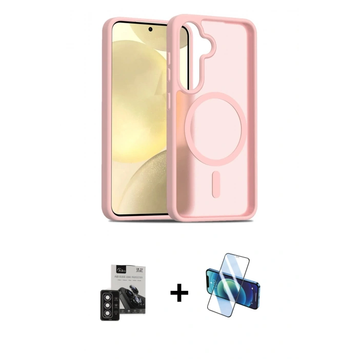 MARSİLYAN™- Galaxy S24 Kılıf Siluet Minimal Prime - Siyah 3D Antistatik Seramik Nano Ekran Koruyucu + PVD Metal Kamera Lens - DNMR