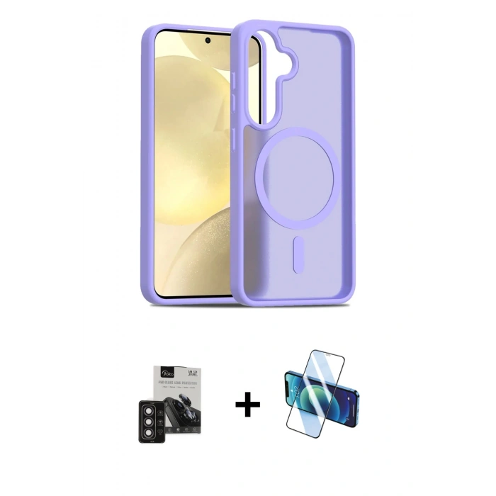 MARSİLYAN™- Galaxy S24 Kılıf Siluet Minimal Prime - Siyah 3D Antistatik Seramik Nano Ekran Koruyucu + PVD Metal Kamera Lens - DNMR