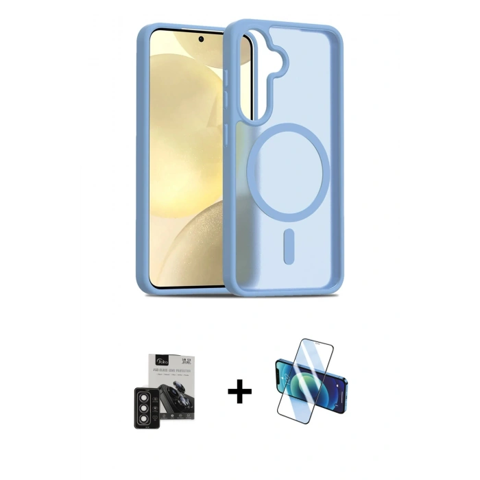 MARSİLYAN™- Galaxy S24 Kılıf Siluet Minimal Prime - Siyah 3D Antistatik Seramik Nano Ekran Koruyucu + PVD Metal Kamera Lens - DNMR