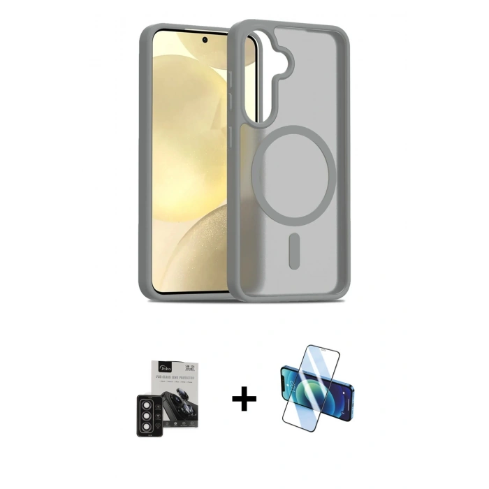 MARSİLYAN™- Galaxy S24 Kılıf Siluet Minimal Prime - Siyah 3D Antistatik Seramik Nano Ekran Koruyucu + PVD Metal Kamera Lens - DNMR