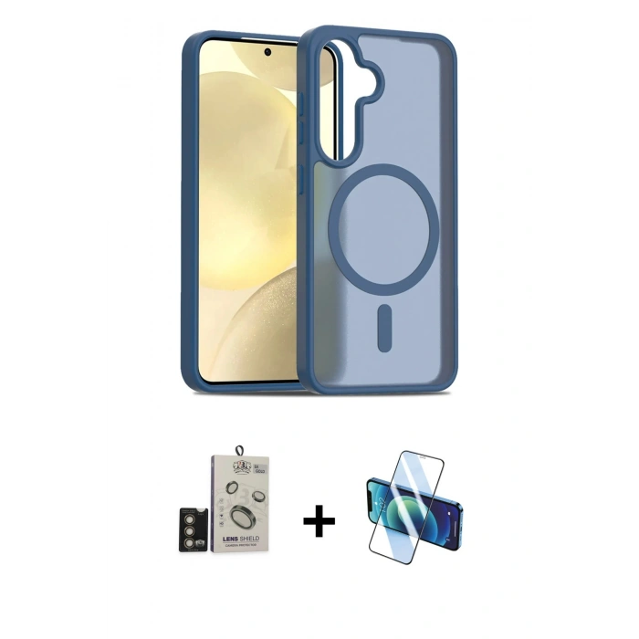 MARSİLYAN™- Galaxy S24 Kılıf Siluet Minimal Prime - Siyah 3D Antistatik Seramik Nano Ekran Koruyucu + Bilvis Titan Kamera Lens - GD