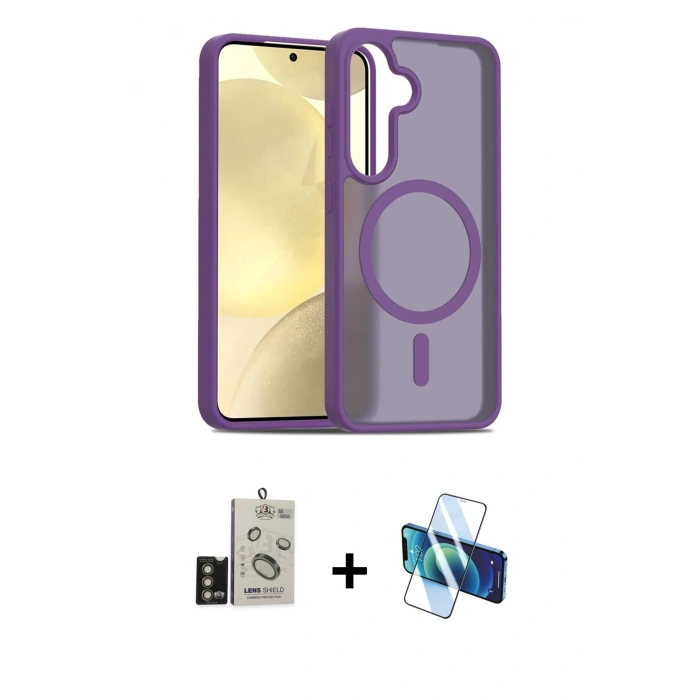 MARSİLYAN™- Galaxy S24 Kılıf Siluet Minimal Prime - Siyah 3D Antistatik Seramik Nano Ekran Koruyucu + Bilvis Titan Kamera Lens - GD