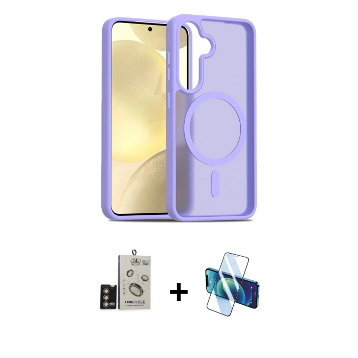 MARSİLYAN™- Galaxy S24 Kılıf Siluet Minimal Prime - Siyah 3D Antistatik Seramik Nano Ekran Koruyucu + Bilvis Titan Kamera Lens - GD