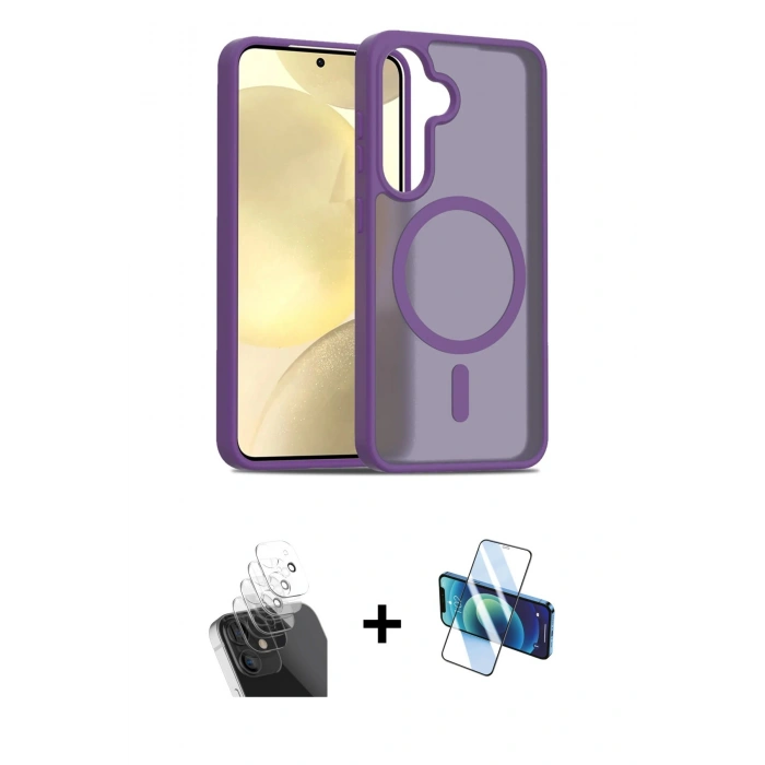 MARSİLYAN™- Galaxy S24 Kılıf Siluet Minimal Prime - Siyah 3D Antistatik Seramik Nano Ekran Koruyucu + Kamera Lens Koruma Cam - SF