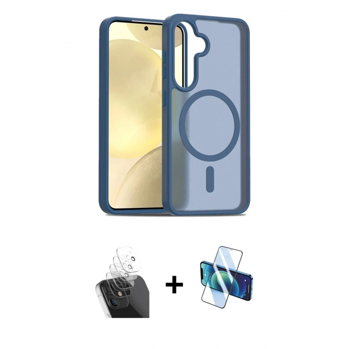 MARSİLYAN™- Galaxy S24 Kılıf Siluet Minimal Prime - Siyah 3D Antistatik Seramik Nano Ekran Koruyucu + Kamera Lens Koruma Cam - SF