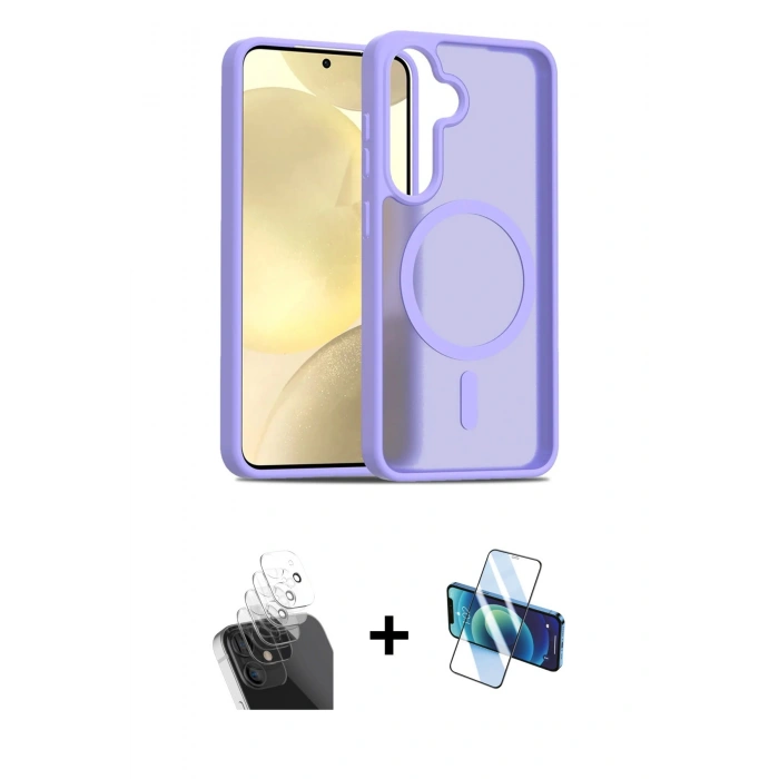 MARSİLYAN™- Galaxy S24 Kılıf Siluet Minimal Prime - Siyah 3D Antistatik Seramik Nano Ekran Koruyucu + Kamera Lens Koruma Cam - SF