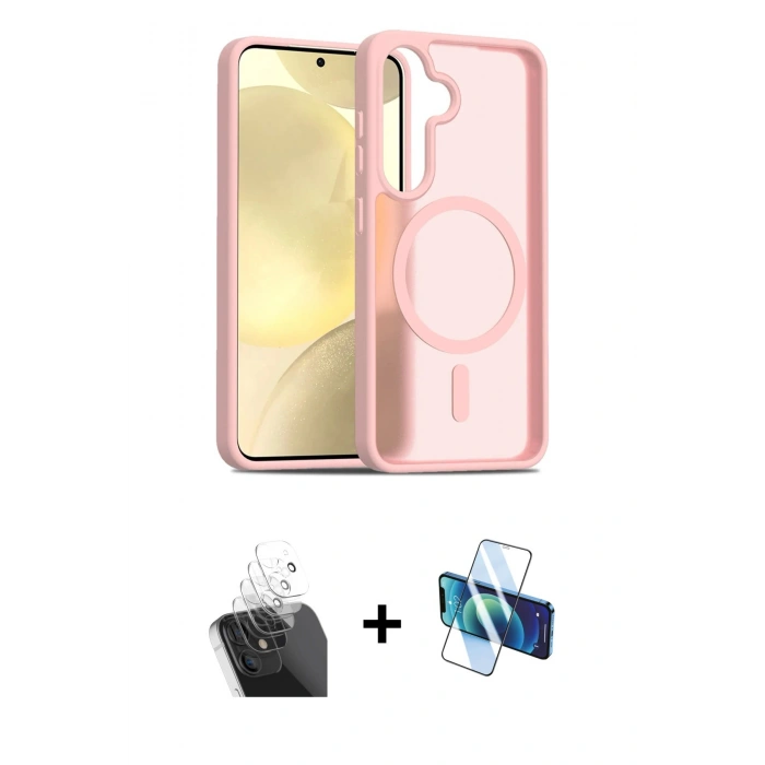 MARSİLYAN™- Galaxy S24 Kılıf Siluet Minimal Prime - Siyah 3D Antistatik Seramik Nano Ekran Koruyucu + Kamera Lens Koruma Cam - SF