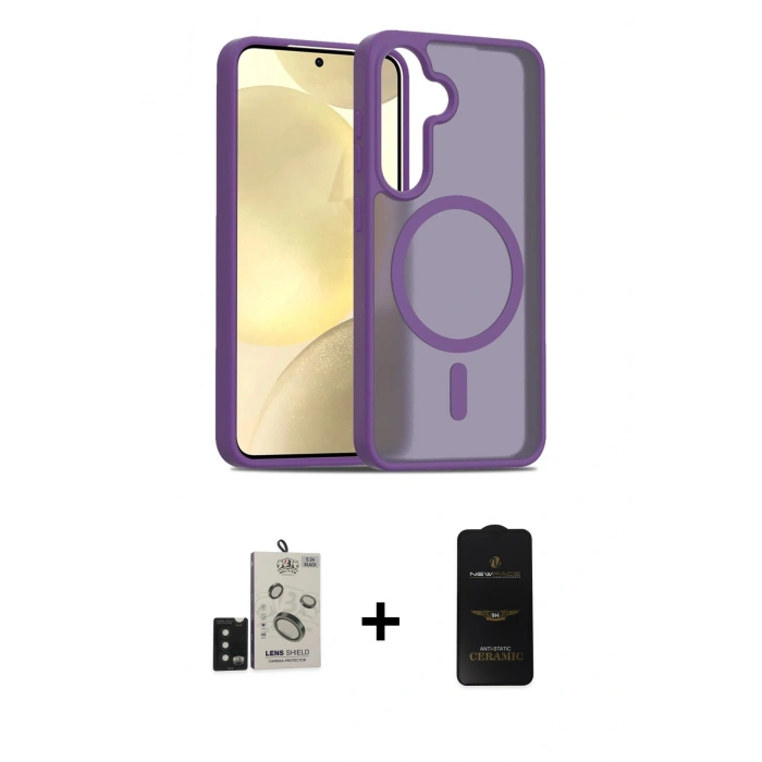 MARSİLYAN™- Galaxy S24 Kılıf Siluet Minimal Prime - Siyah 6D Antistatik Mat Seramik Hayalet Nano Ekran Koruyucu + Bilvis Titan Kamera Lens - SH